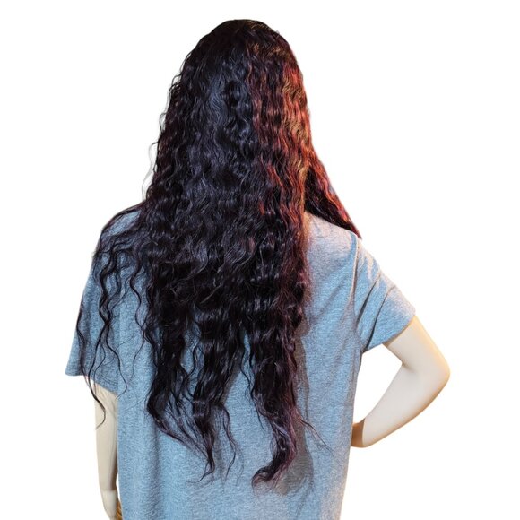 Red Burgundy Wine Long Wavy Lace Front Wig Heat Resistant Synthetic Hair - Picture 3 of 7